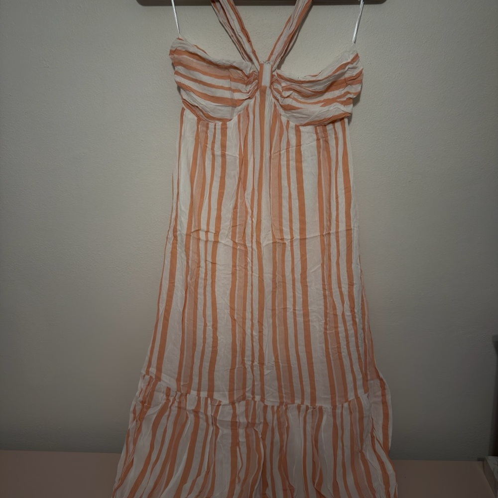 Lost + Wander Striped Halter Summer Dress XS Peach White